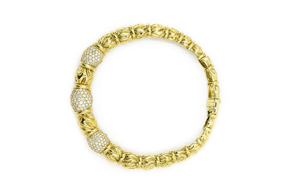 CONTEMPORARY DIAMOND ENCRUSTED SECTIONS IN YELLOW GOLD NECKLACE BY JOSE HESS